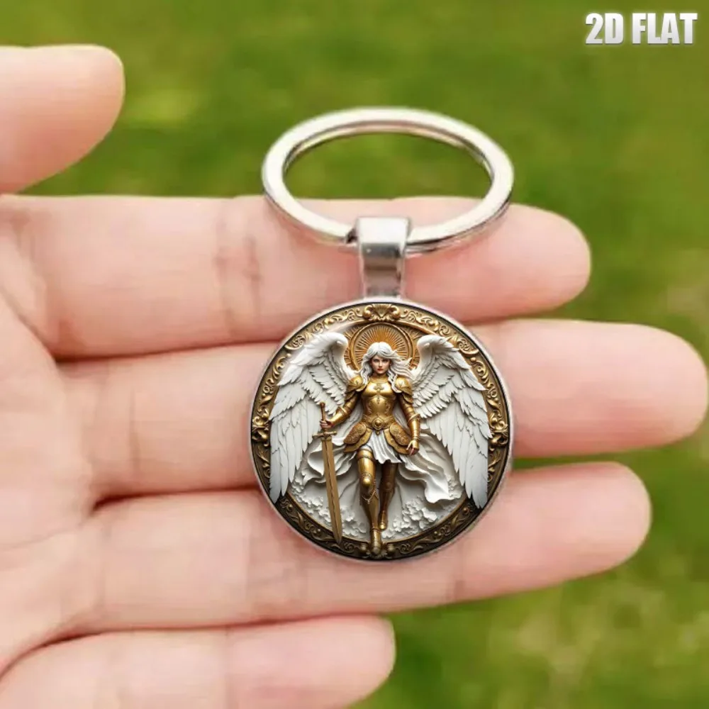 5-24Sets  Archangel Michael 2D Flat Keychain Warrior Angel Religious Pendant Faith Gift Baptism Communion Xmas Easter Souvenir view 5