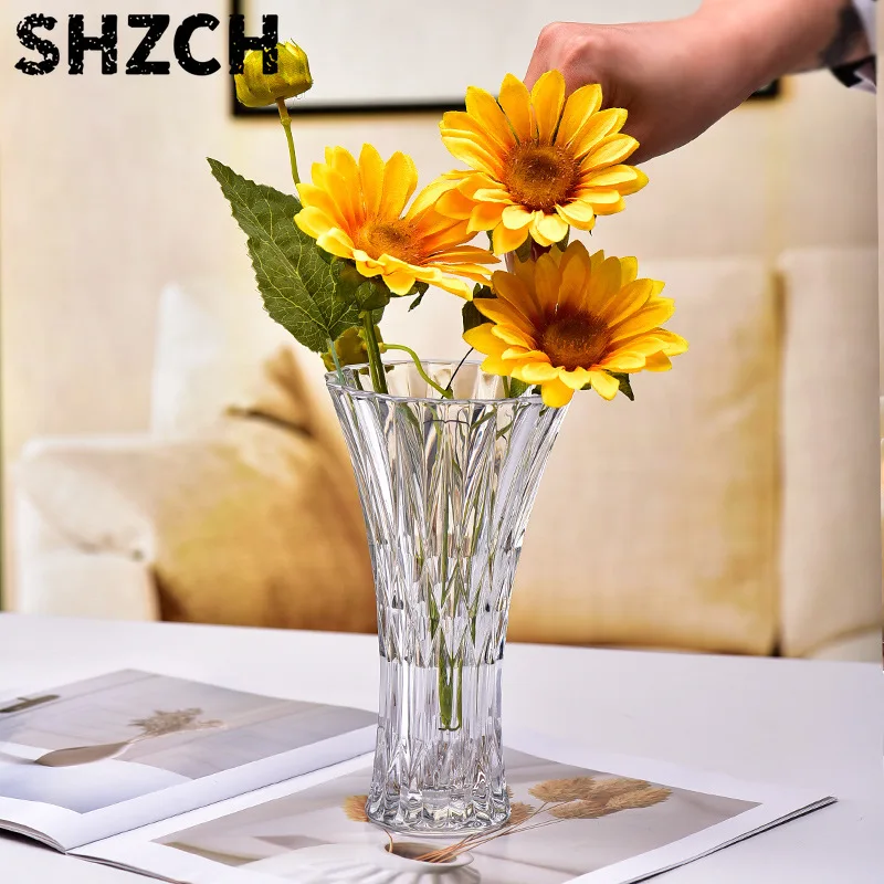 Diamond-Waisted Crystal Glass Vase, Transparent Round Mouth Luxury Decor for Rose Arrangements & Wide-Brim Floral Art