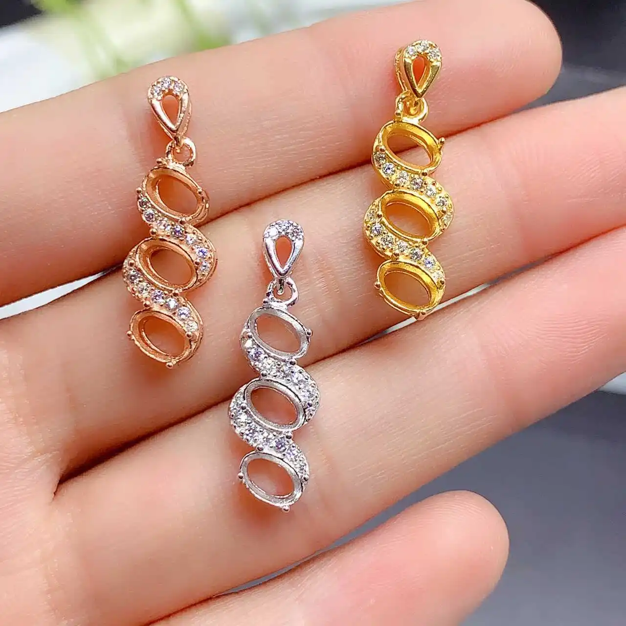 MeiBaPJ Inlay 4*6mm Elliptica Gemstone S925 Sterling Silver DIY Empty  FlowersPendant Holder  Women Fine Charm Wedding Jewelry