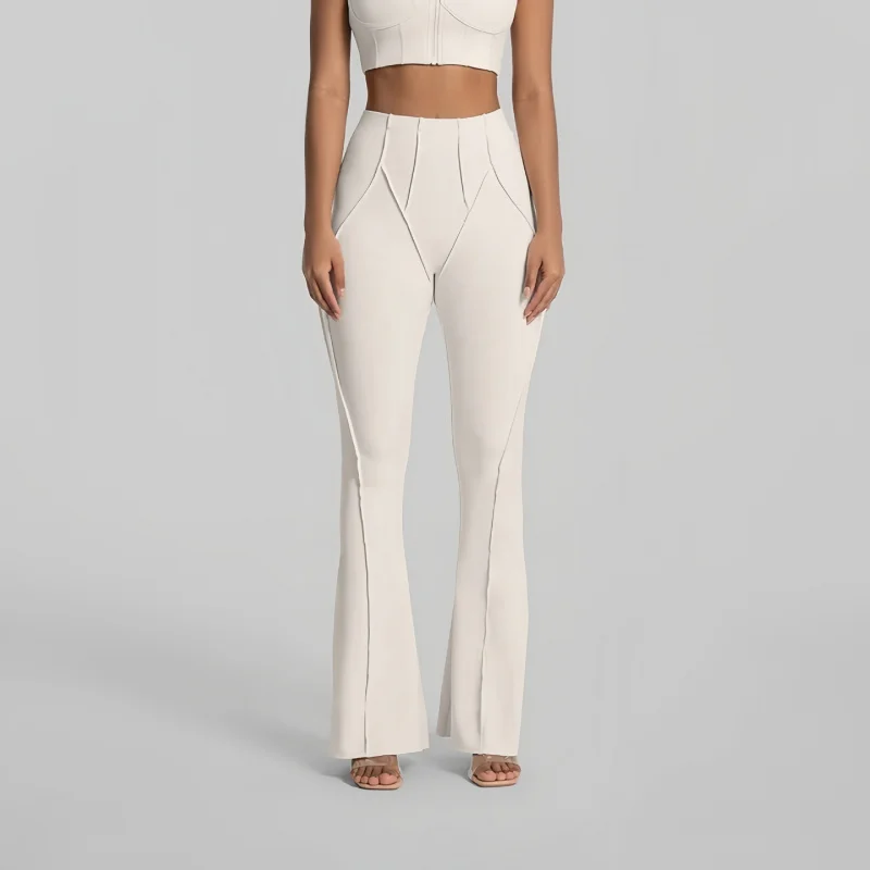 

Fashion Line High Waist Flared Pants Solid Color Hip Lift Quick-Dry Outdoor Running Sports Leggings Fitness Yoga Long Pants