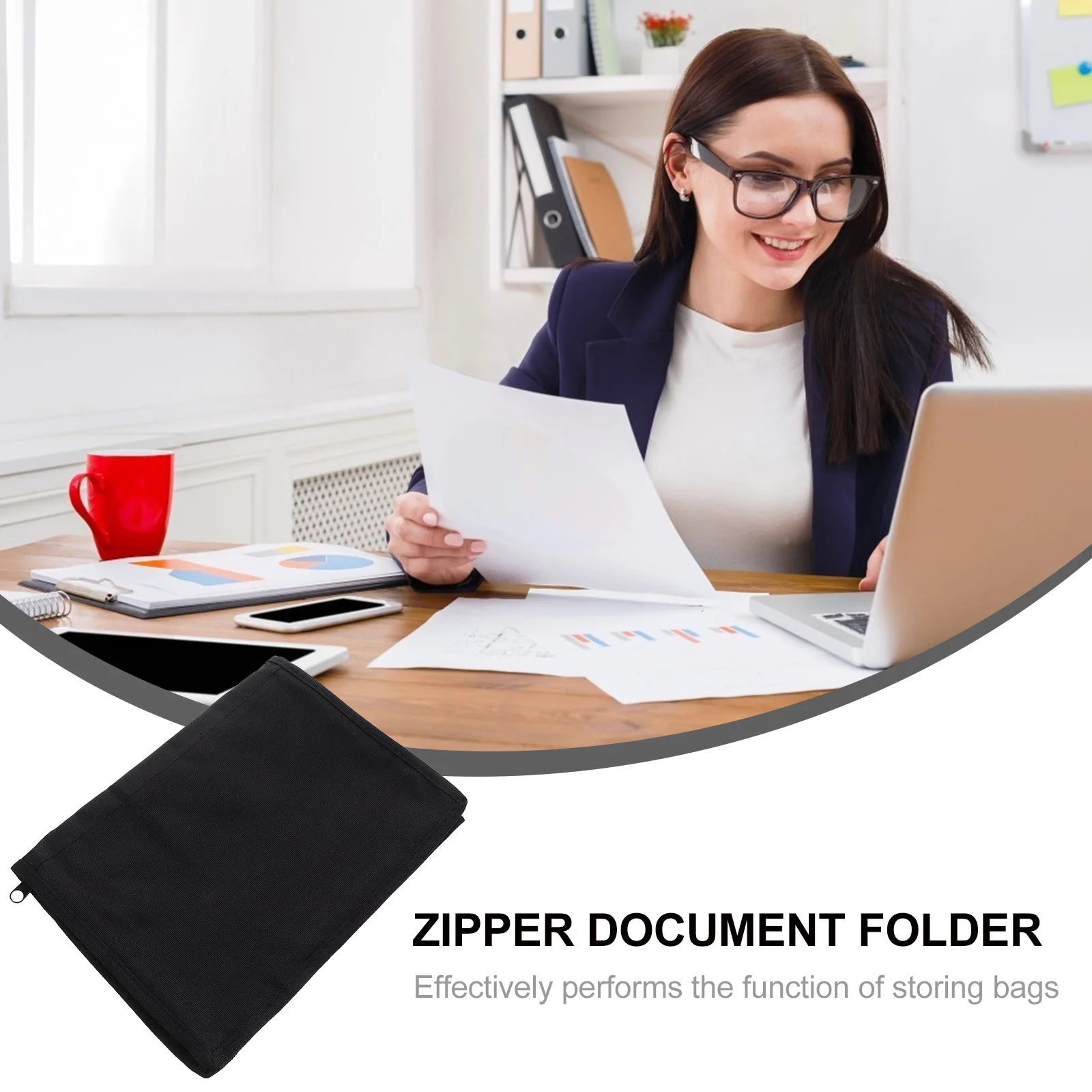 

1Pcs Portable File Bag Zipper Closure Oxford Fabric Document Organizer Compact Lightweight for Office School Filing Storage Use