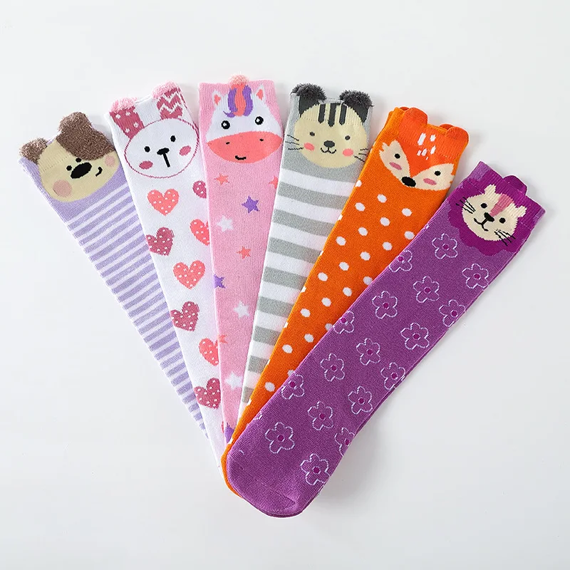 Cartoon animal children's mid tube socks cotton knee high socks Spring and Autumn new style girls' calf socks suitable3-12 years