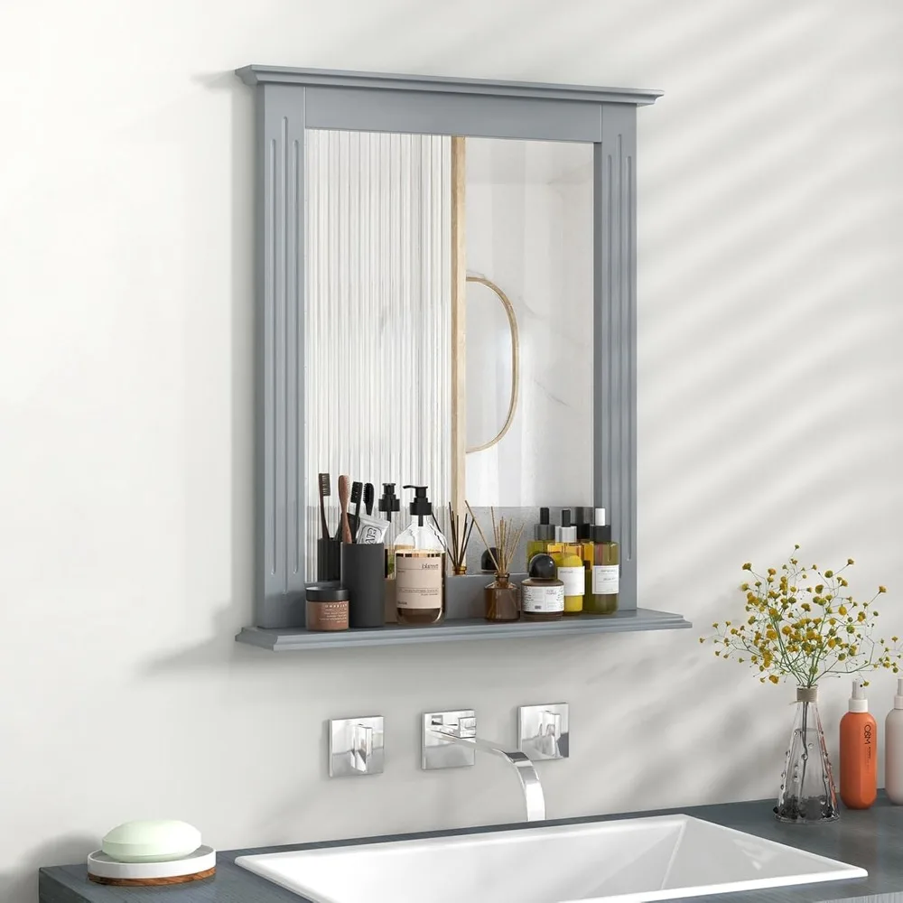

Bathroom Wall Mirror with Shelf, Square Makeup Mirror Wall Hanging Mirror, Vanity Mirror for Dressing Room Washroom Bedroom