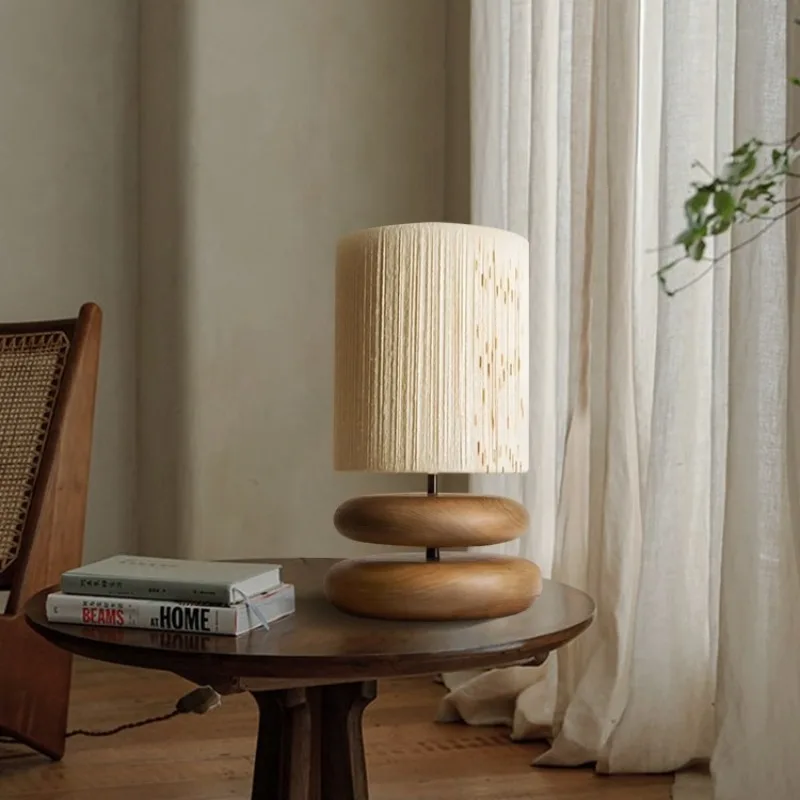 Solid Wood Desk Lamp Japanese Style Cloth Table Lamps Living Room Study Desktop Mood Light Indoor Accessories Lighting Lights