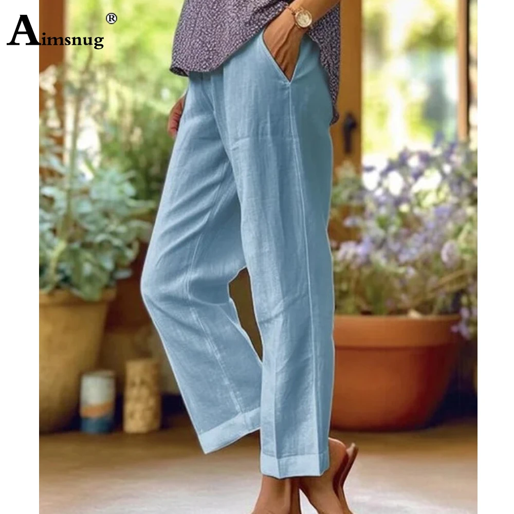 Plus Size 5xl Women High Waist Casual Linen Trousers Female Straight Pants Girls Streetwear 2023 Autumn Solid Basic Pants White