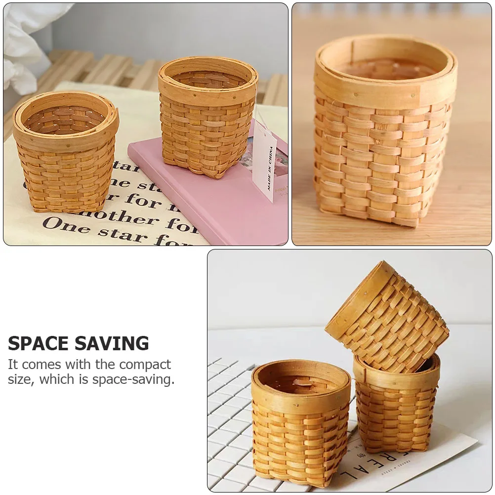 

2Pcs LongLasting Wooden Pen Organizer Woven Design MultiPurpose Storage For Small Items