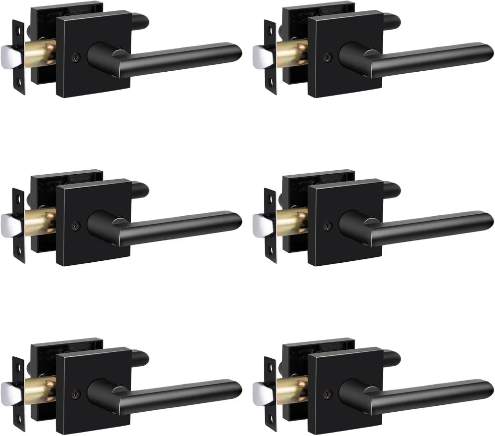 

HOSOM 6 Pack Passage Door Lever for Closet Hall Heavy Duty Handle with Square Plate Left or Right Handing Levers