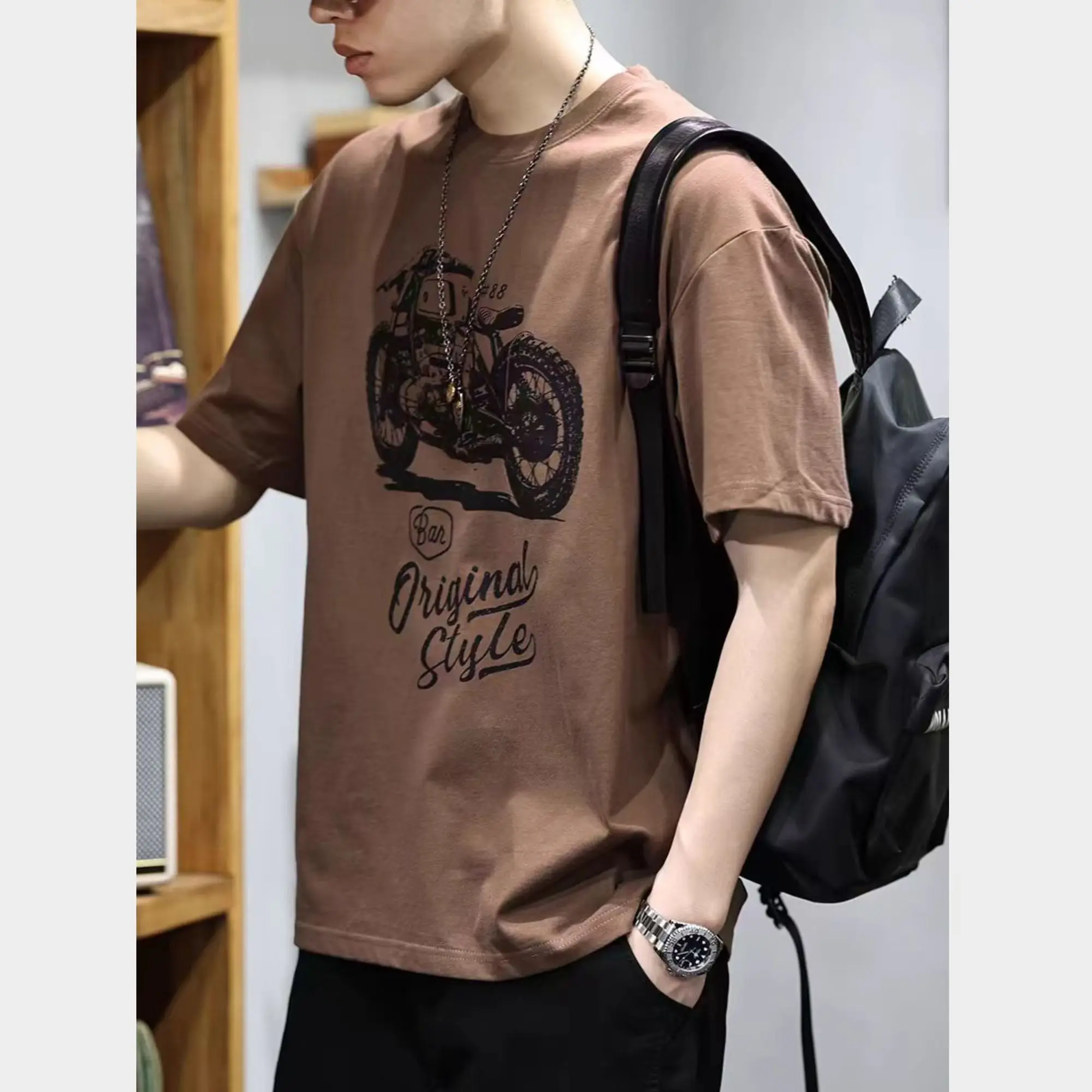 خمر فضفاض عادية قميص مطبوع ريترو الصيف قمصان قصيرة الأكمام ONeck 100% القطن المحملة الشارع الشهير الملابس تي شيرتات عجيبة #2