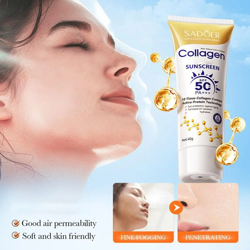 SADOER Collagen Sun Cream Whitening Isolate Ultraviolet Rays Waterproof Facial UV Protection Sunblock