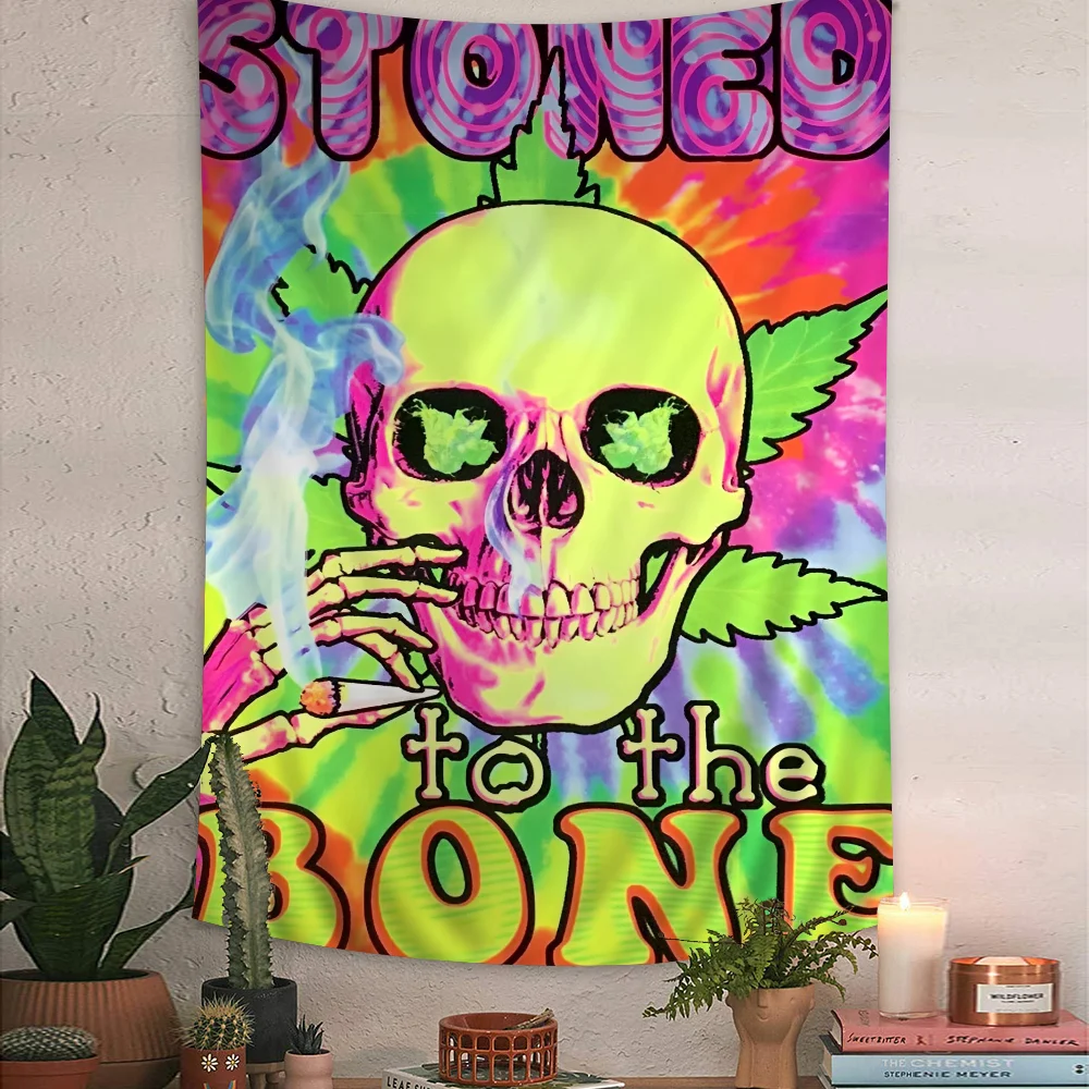 

Trippy Skeleton Abstract Psychedelic Mushroom Colorful Tapestry Wall Hanging Hanging Tarot Hippie Wall Rugs Dorm Wall Art Decor