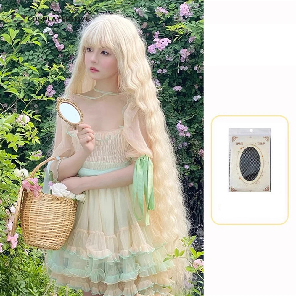 Couvre-chef Long lolita Extra long avec ondulation d'eau, couvre-chef en or blanc clair pour Cosplay Halloween carnaval