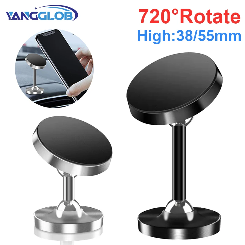 YANGGLOB 720 °   Obrotowy, dwuosiowy, magnetyczny uchwyt samochodowy ze stopu aluminium. Magnetyczny uchwyt na telefon z podwójną kulką do każdego modelu telefonu