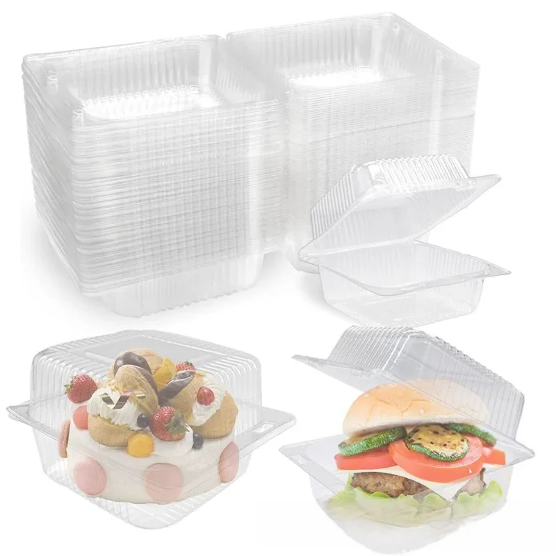 100pcs Transparent Food Packaging Box Disposable Plastic Boxes Fruit Cake Dessert Storage Container Take Out Box Party Favors