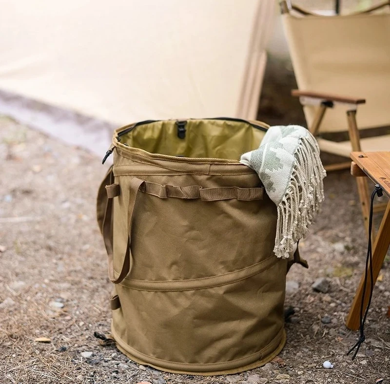Portable Spring Frame Foldable Round Tub Dual Use Outdoor Camping Garbage Bin Dirty Sundry Laundry Storage Organizer For Picnic
