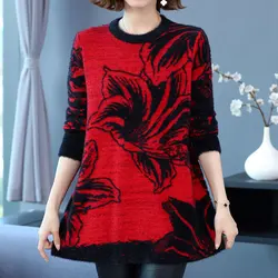 Abbigliamento donna floccaggio maglioni Midi floreali 2024 autunno inverno spessa moda calda fissazione in resina girocollo maglioni lavorati a maglia