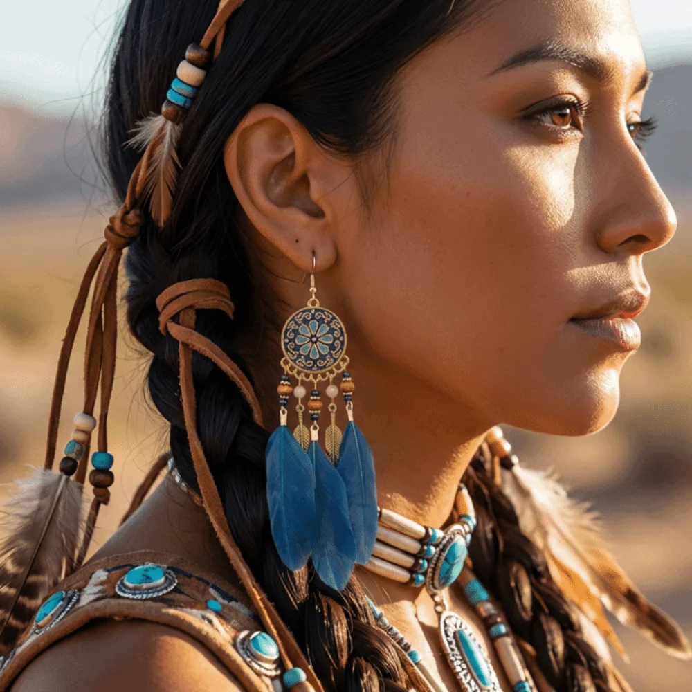 Boho Feather Earrings Ethnic Dream Catcher Long Dangle Tassel Earring Jewelry Accessories Leaf Shape Women Drop Earrings Wedding