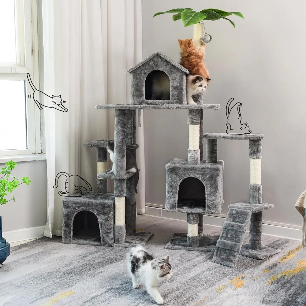 

Multi-Level Cat Tree, Activity Centre Cat Tower Furniture with Sisal-Covered Scratching Posts,Dual Condo & Basket,for Kittens