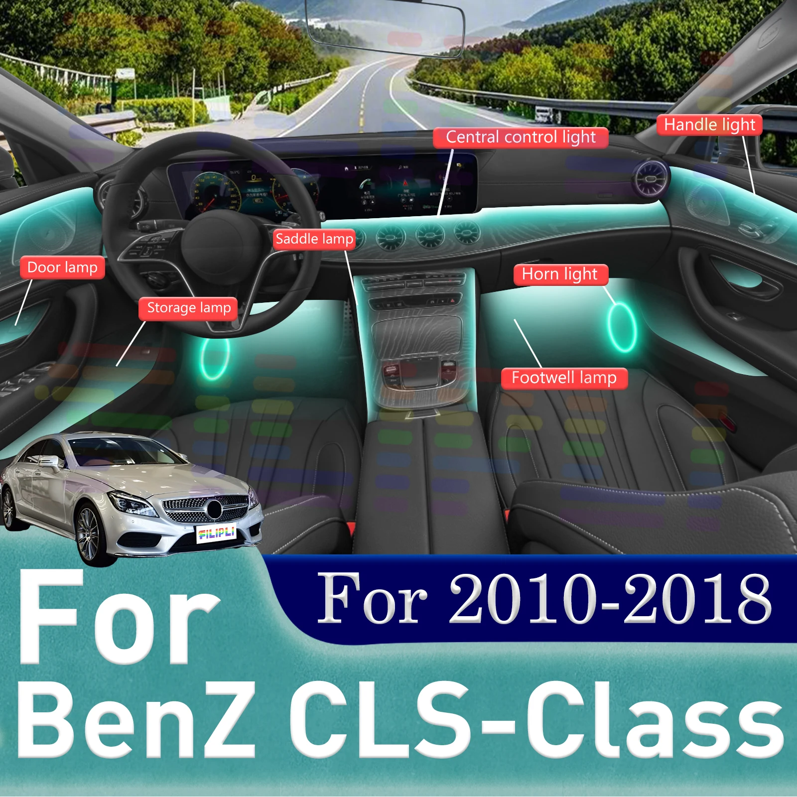For Benz CLS-Class C218 Standard version AMG Car Interior Oasis: Cultivate Perfect Vibes with App-Orchestrated RGB Music Sync