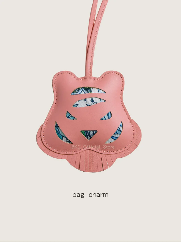 Cute Pink Tiger Head Bag Charm Handmade Wax Thread Sheepskin Keychain Fashion Bag Pendant Gift，Multiple colors available