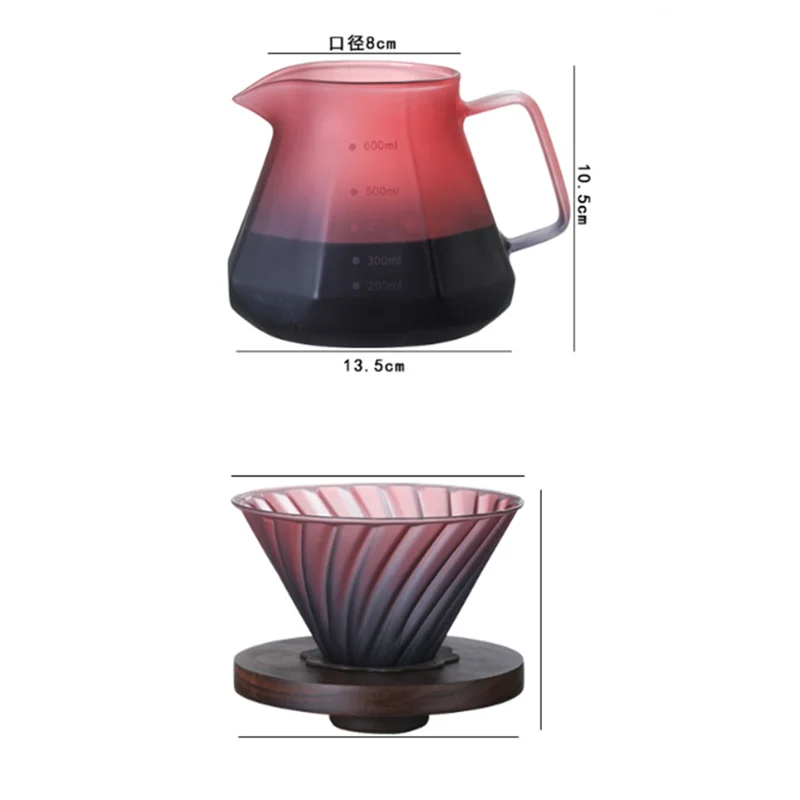 ABVI-プアオーバーコーヒーメーカーセット ホウケイ酸ガラス製 ポアオーバーコーヒー/ティーセット ウォールナットハンドル付き 高品質 高級 手作り