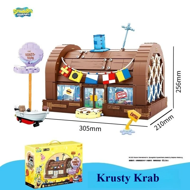

Spongebob Cartoon Krusty Krab Restaurant Building Blocks Creative Canteen Scenes Model Bricks Desktop Ornaments Toy for Kid Gift