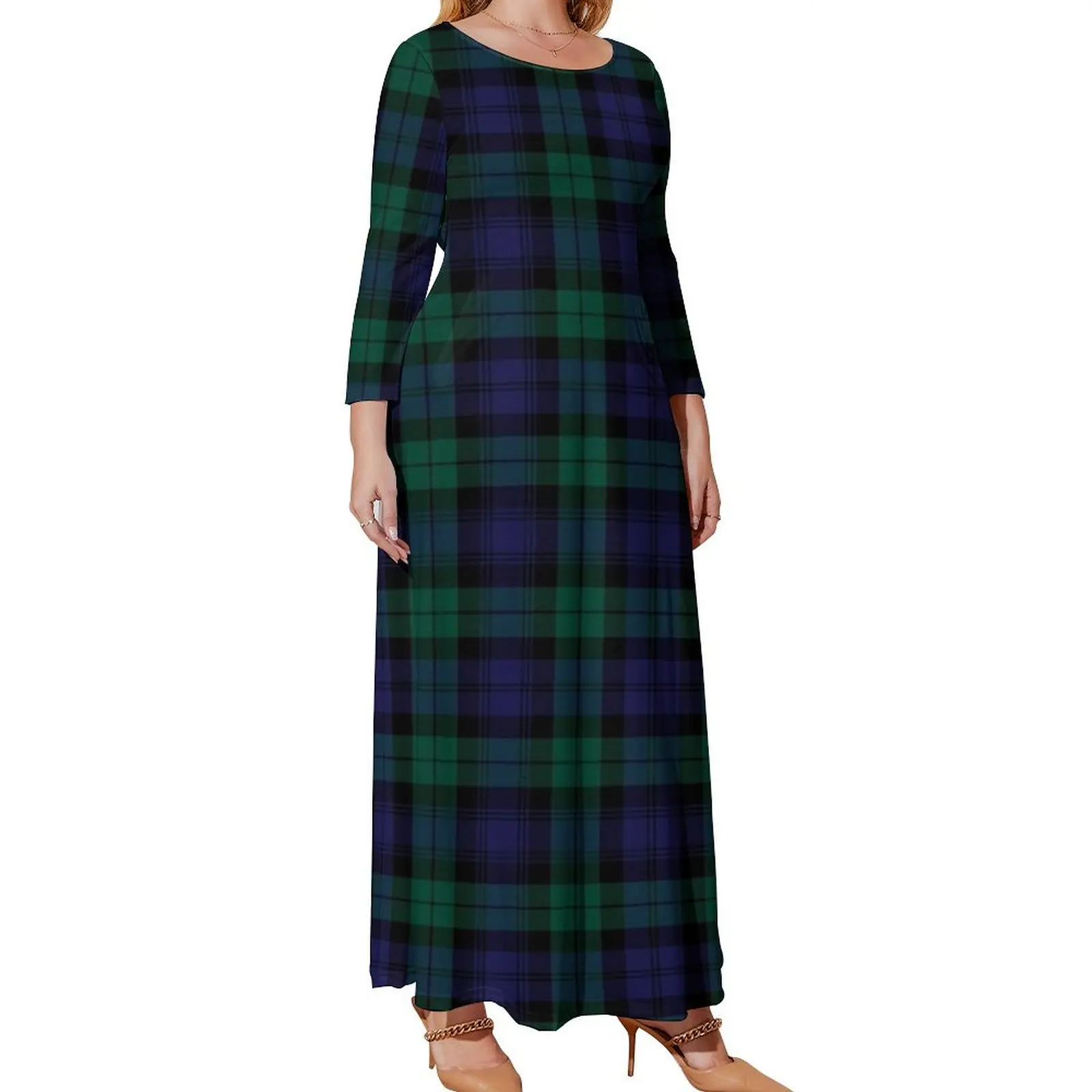 

Blackwatch Tartan Clothing Modern Cute Blue and Green Plaid Long Sleeved Dress luxury dress Women's dress vintage