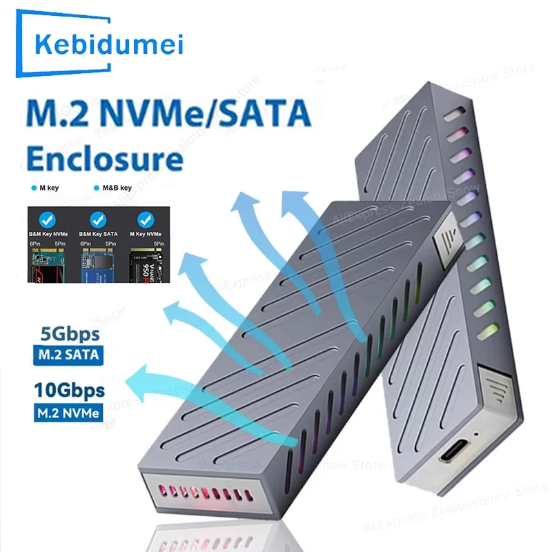 

Корпус для SSD-накопителя KEBIDUMEI M2, внешний бокс для M.2 NVMe SATA SSD, 10 Гбит/с, USB 3.1 Type-C, алюминиевый адаптер, поддерживает M и B&M Key