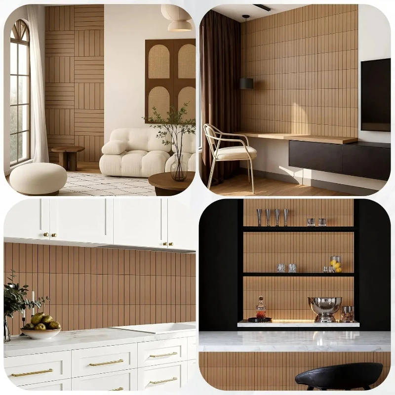 10Pcs Peel and Stick Wood Slat Wall Panels Wall Panels 12x12 Self Adhesive Slat Acoustic Decorative Textured Panel Soundproof