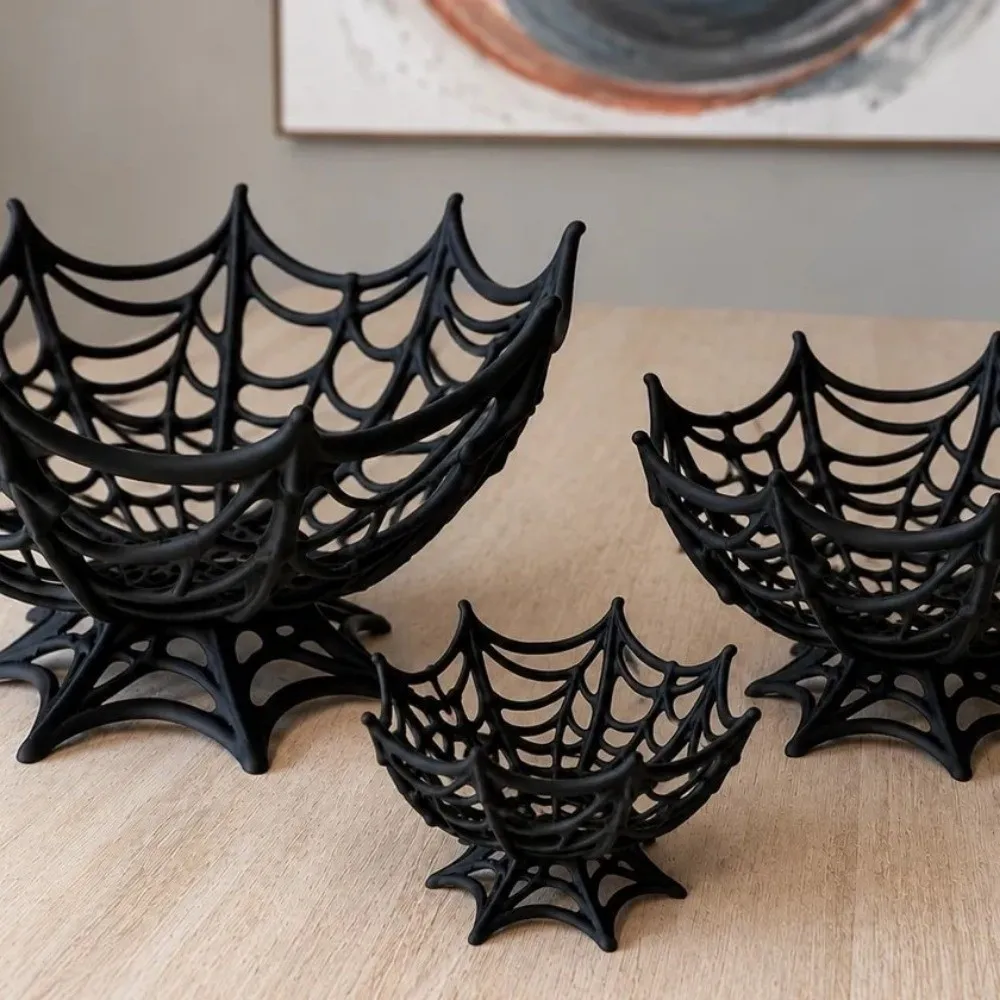 Hollow Out Halloween Spider Web Basket Reusable Trick or Treat Decoration Candy Basket Desk Ornaments Creative Fruits Plate Bowl