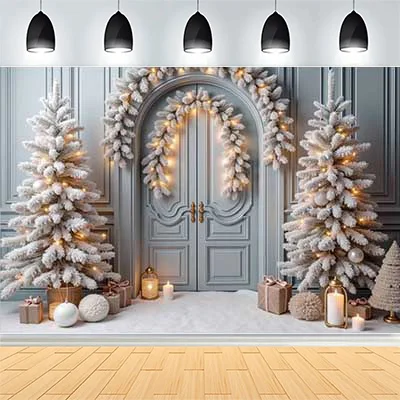 

Christmas Day New Year Party Photography Backdrops Prop Window Living Room Interior Xmas Tree Snow Theme Photo Background FN-17