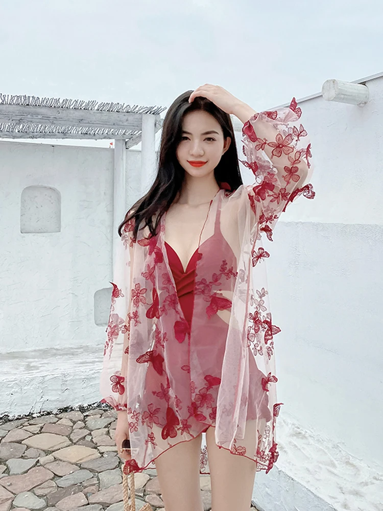 Traje de baño para mujer, camisa exterior de mariposa 3D, camisola de una pieza, traje de baño 2025, nuevo y hermoso traje de baño Sexy de una pieza para primavera