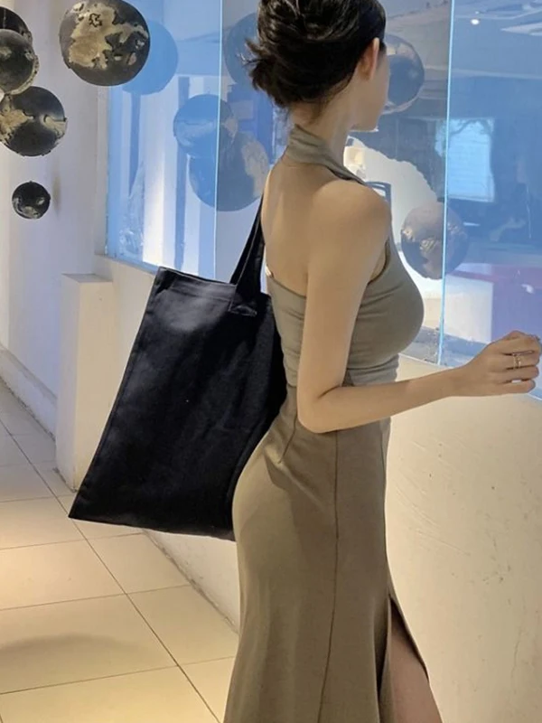 한국 스타일 퓨어 디자이어 홀터 베스트 하이웨이스트 미니스커트 세트 여성 여름 섹시 레이디 슬릿 스커트 투피스 세트 패셔너블 앙상블