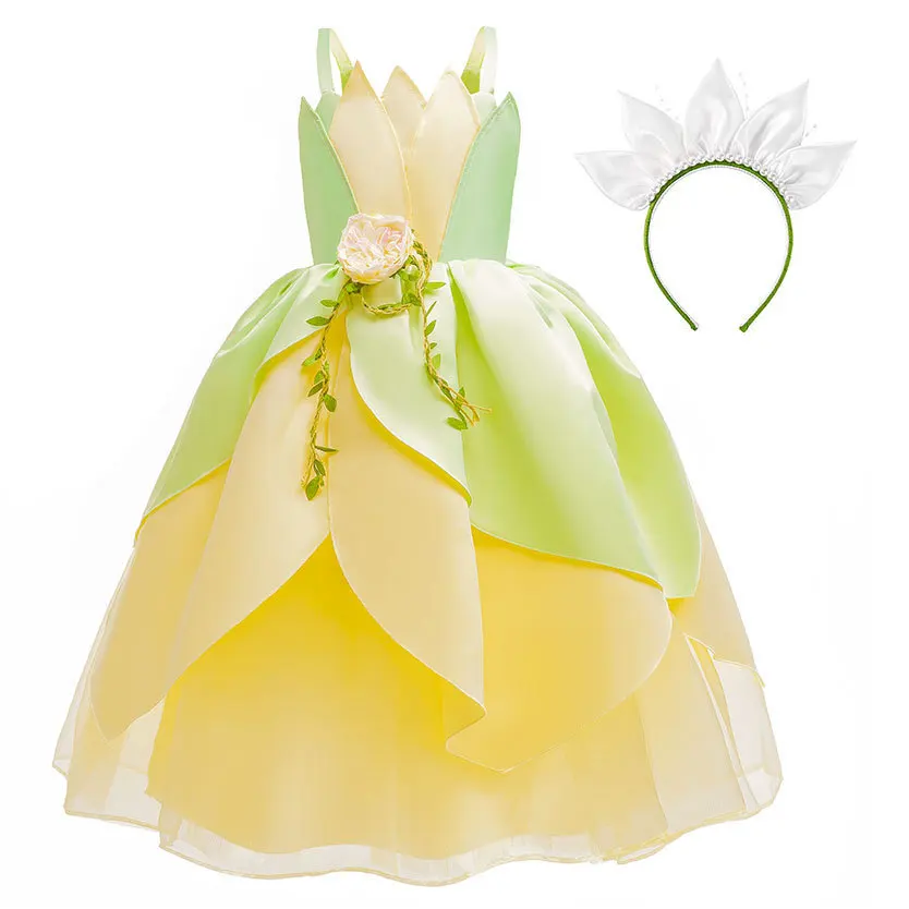 Tianas Dress Princess Frog Cosplay Flower Clothse Halloween Girls Kids Party Infant Wedding Birthday Costumes Stage Performance