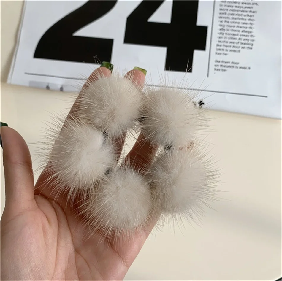 Fsahion Soft Hair Scrunchies Women Mink Fur Ball Cute Plush Elatic Hair Rope Rubber Band Ponytail Holder Headband Accessories