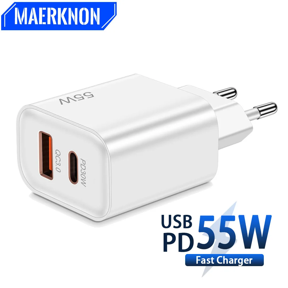 携帯電話アダプター,USB c充電器,iPhone, Samsung, Xiaomi, Huawei,壁用の急速充電器,3.0, 55W