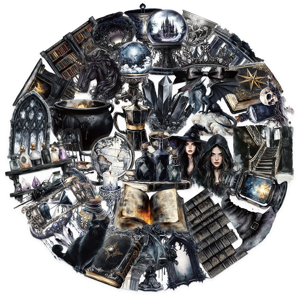 10/30/50pcs Dark Cool Magic Witch Transparante Stickers Retro Gothic Witchy Decals voor Scrapbook Laptop Gitaar graffiti Sticker