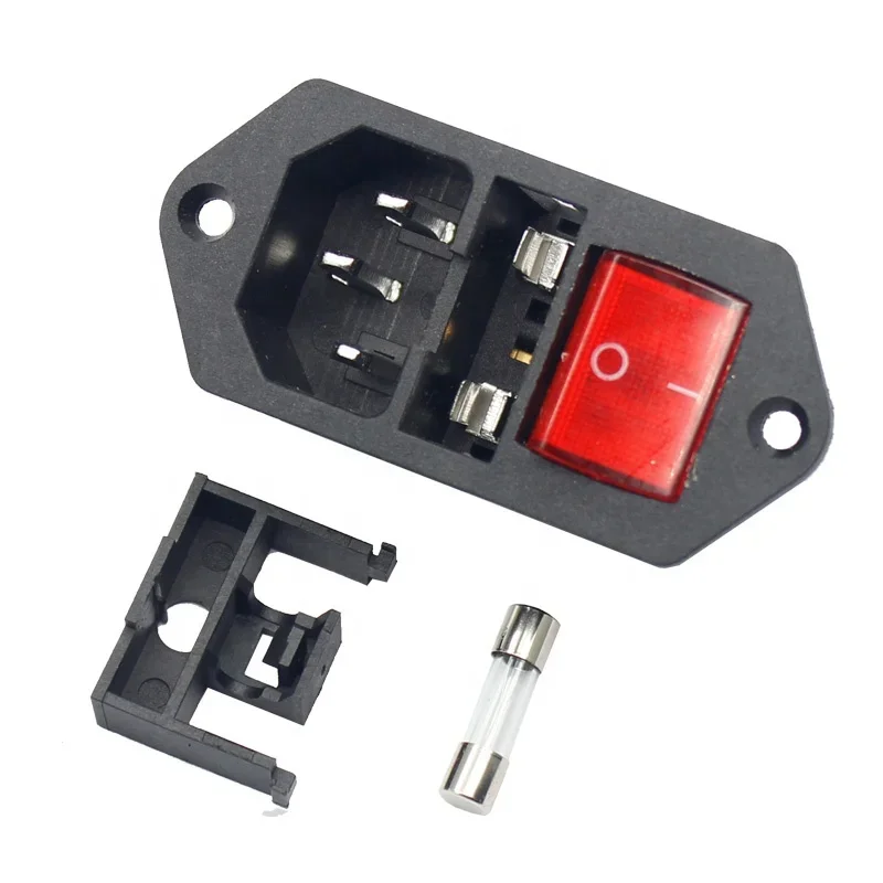 3IN1 250 V 10A Schroef Mount C13 C14 Mannelijke Socket Panel AC Socket Zekering en Tuimelschakelaar Power Connector met Rood Licht