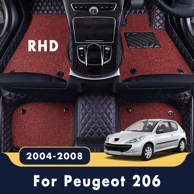 

Роскошные двухслойные ковры с проволочной петлей RHD для Peugeot 206 2008 2007 2006 2005 2004, автомобильные коврики, Стайлинговые чехлы для салона на заказ