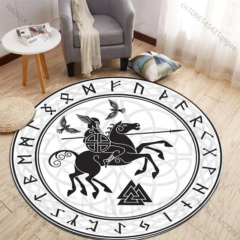 Norse Mythology Warrior with Runes Printed round carpet living room sofa table large pet mat soft round carpet home decor