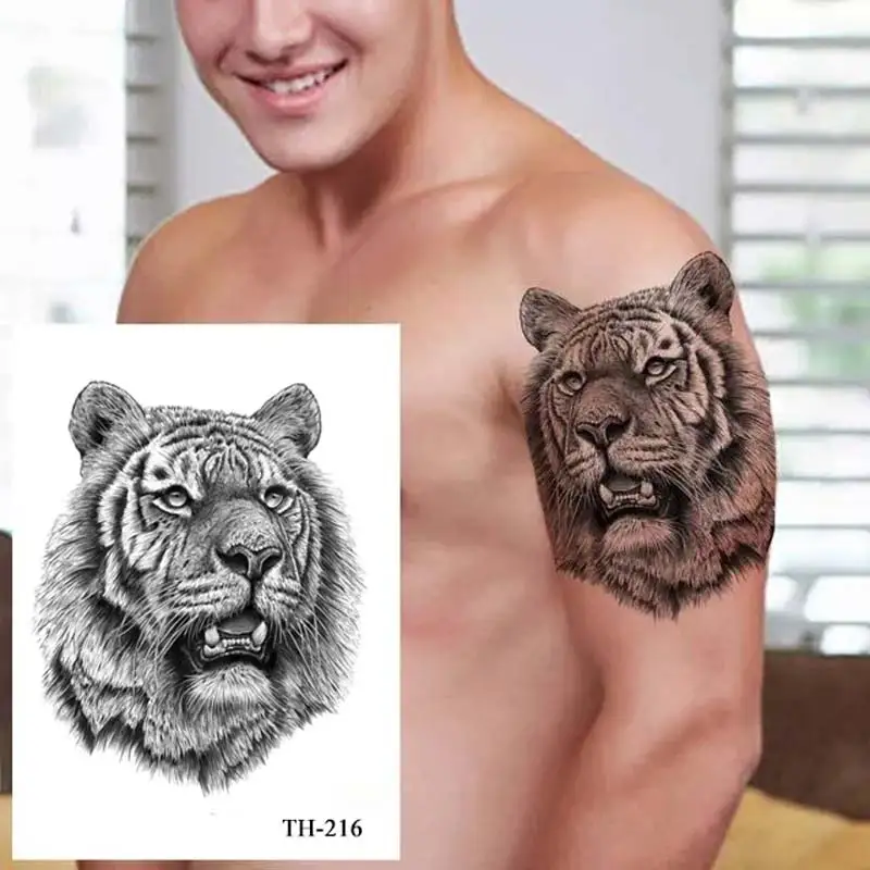 Tatuagens Temporárias Floresta Negra para Homens e Mulheres, Tatuagem de Animais Falsos, Tigre e Lobo, Adesivo Impermeável, Mão e Braço