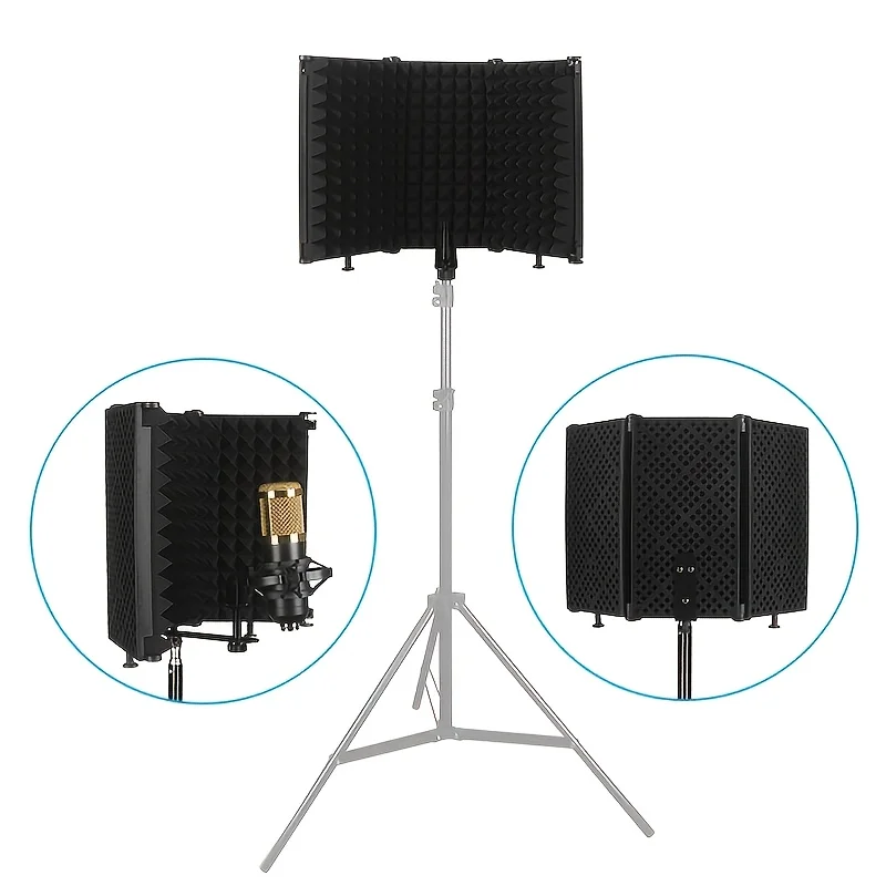 Microphone Isolation Shield, Studio Mic Sound Absorbing Foam Reflector For Any Condenser Microphone Recording Equipment Studio