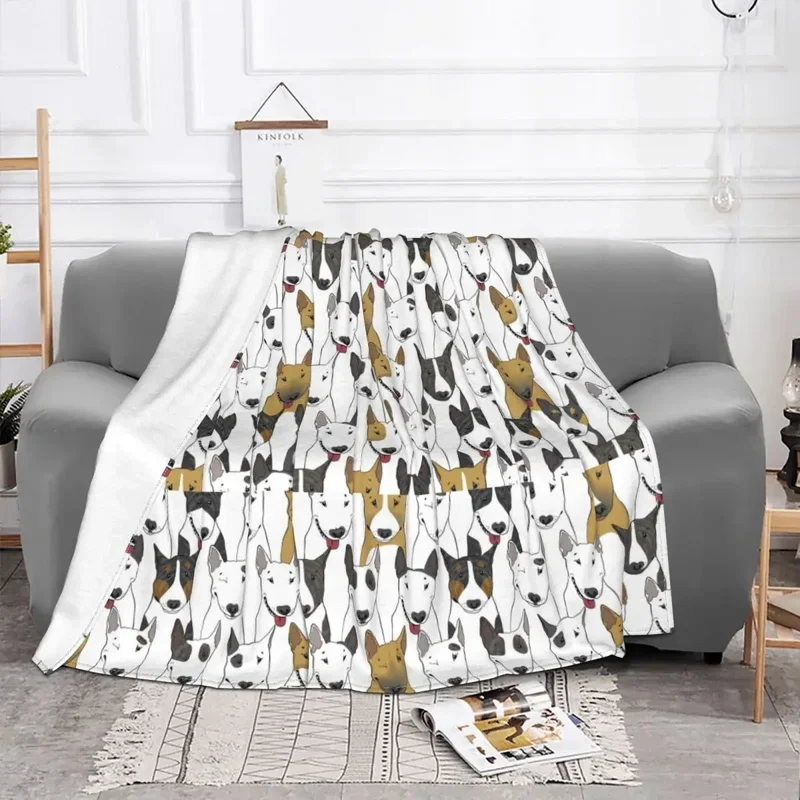 Funny Bull Terrier Pattern Blanket Cover Fleece Cute Dog Printed Puppy Warm Throw Blankets for Outdoor Travel Bedroom Quilt