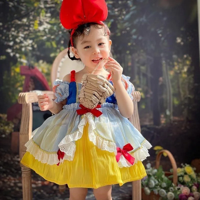 Girls Snow White Princess Costume Kids Fancy Party Dress up Toddler Christmas Halloween Costumes, 3-8Years Cute Dress