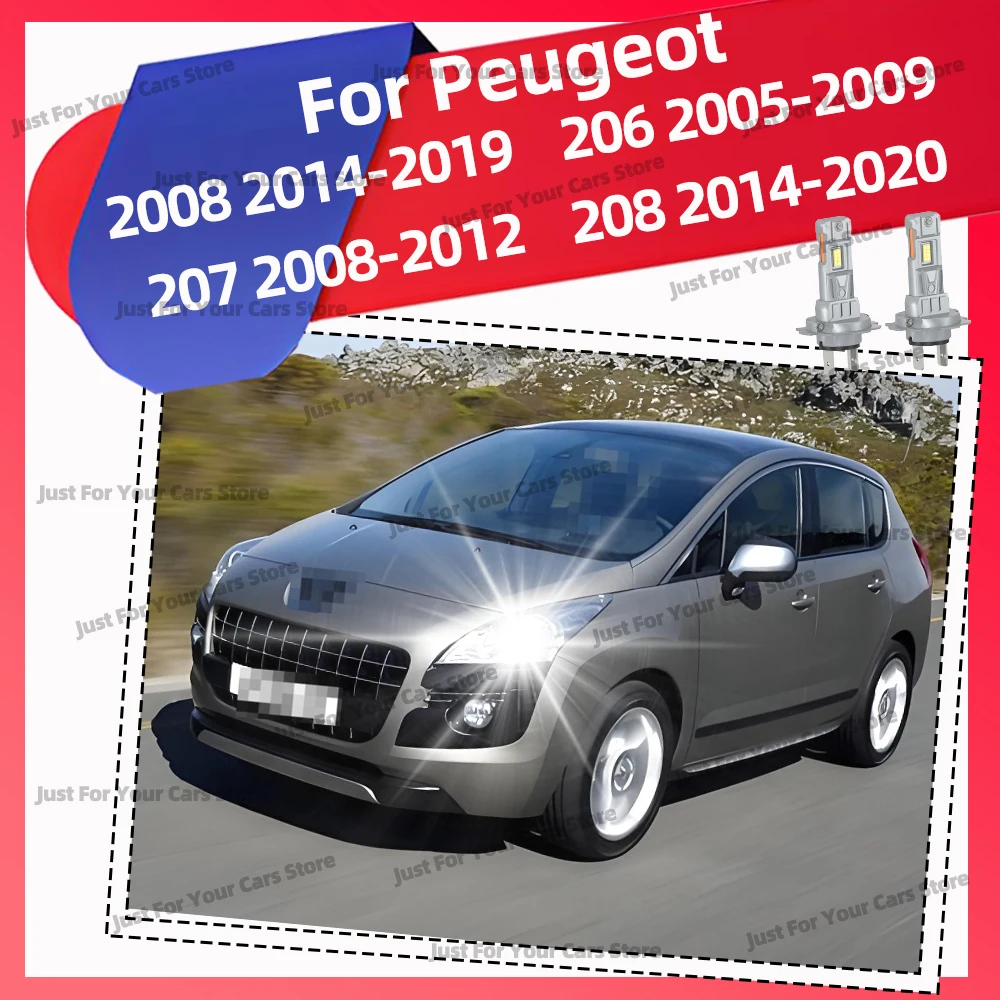 

2x LED H7 For Peugeot 2008 2014-2019 206 2005-2009 207 2008-2012 208 2014-2020 Super Bright Headlamps 30000LM 6000K Lamp Bulbs