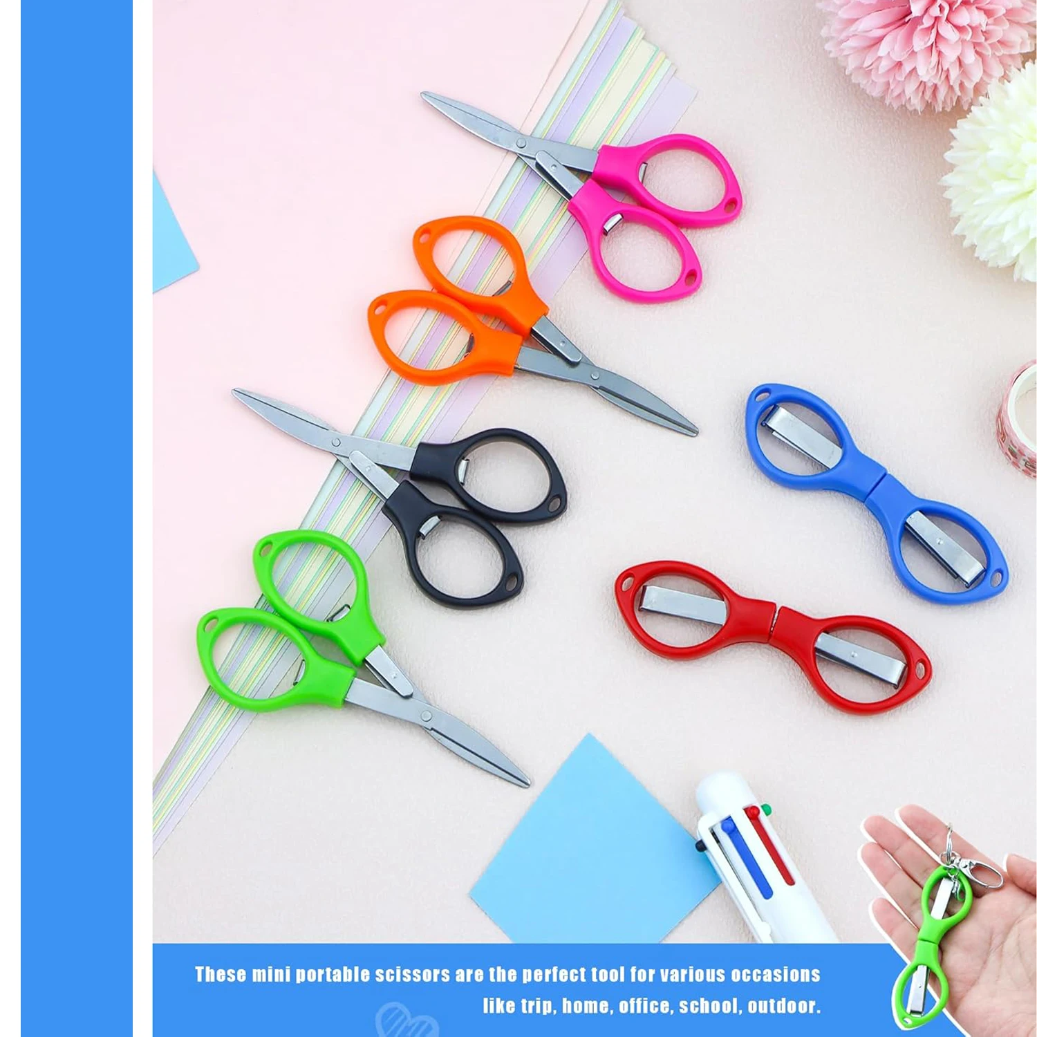 12Pcs Simple Portable FoldingScissors Solid Color Glasses Shape Paper Cutters Students Handmade DIY Tools School Office Supplies