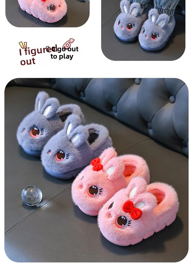 Kinder Winter Dicke Hausschuhe, Kinder Baumwollgefütterte Schuhe, Baby Warme Hausschuhe, Mädchen Süße Cartoon Kaninchen Tier Hausschuhe – Detail 15