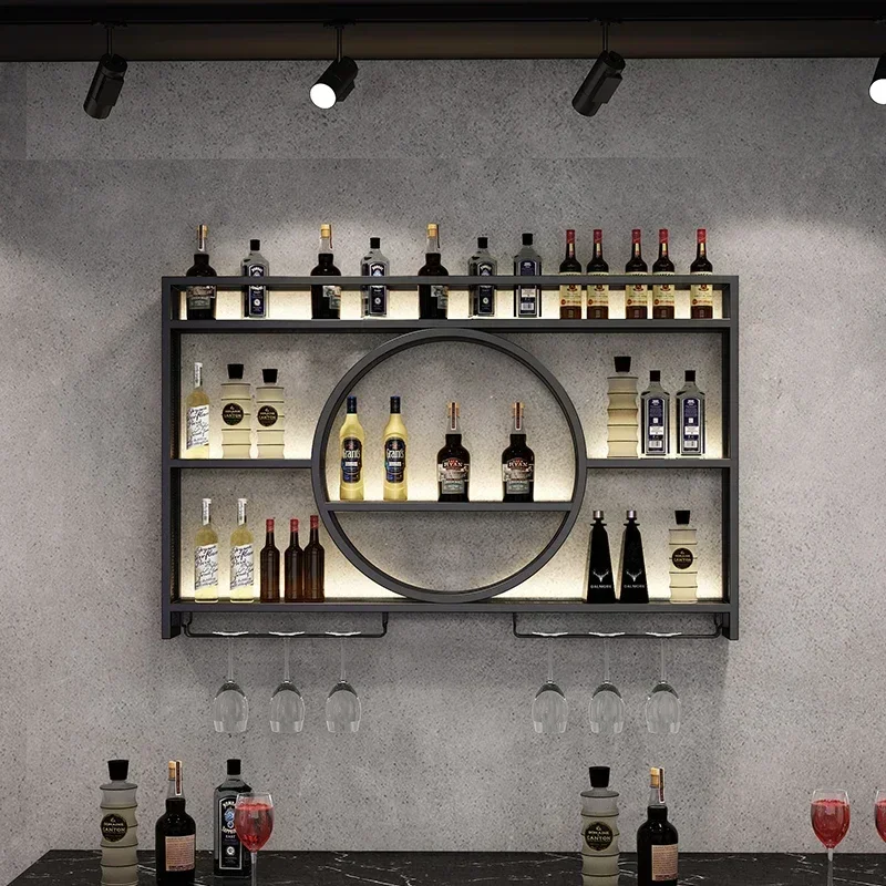 Wall Mounted Wine Storage Adjustable Multi-Layer Display Cabinet Iron Construction Durable Home Bar Furniture