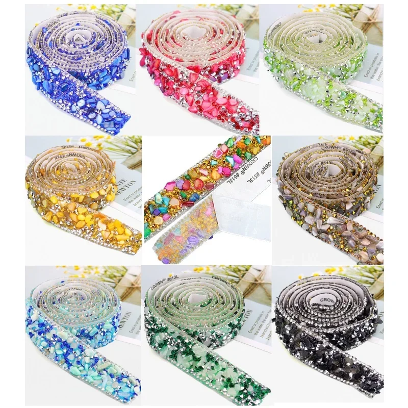 1 yard 2cm colorful crystal rhinestone trim self adhesive colorful stone diamond sewing drill tape DIY bridal dress phone decor