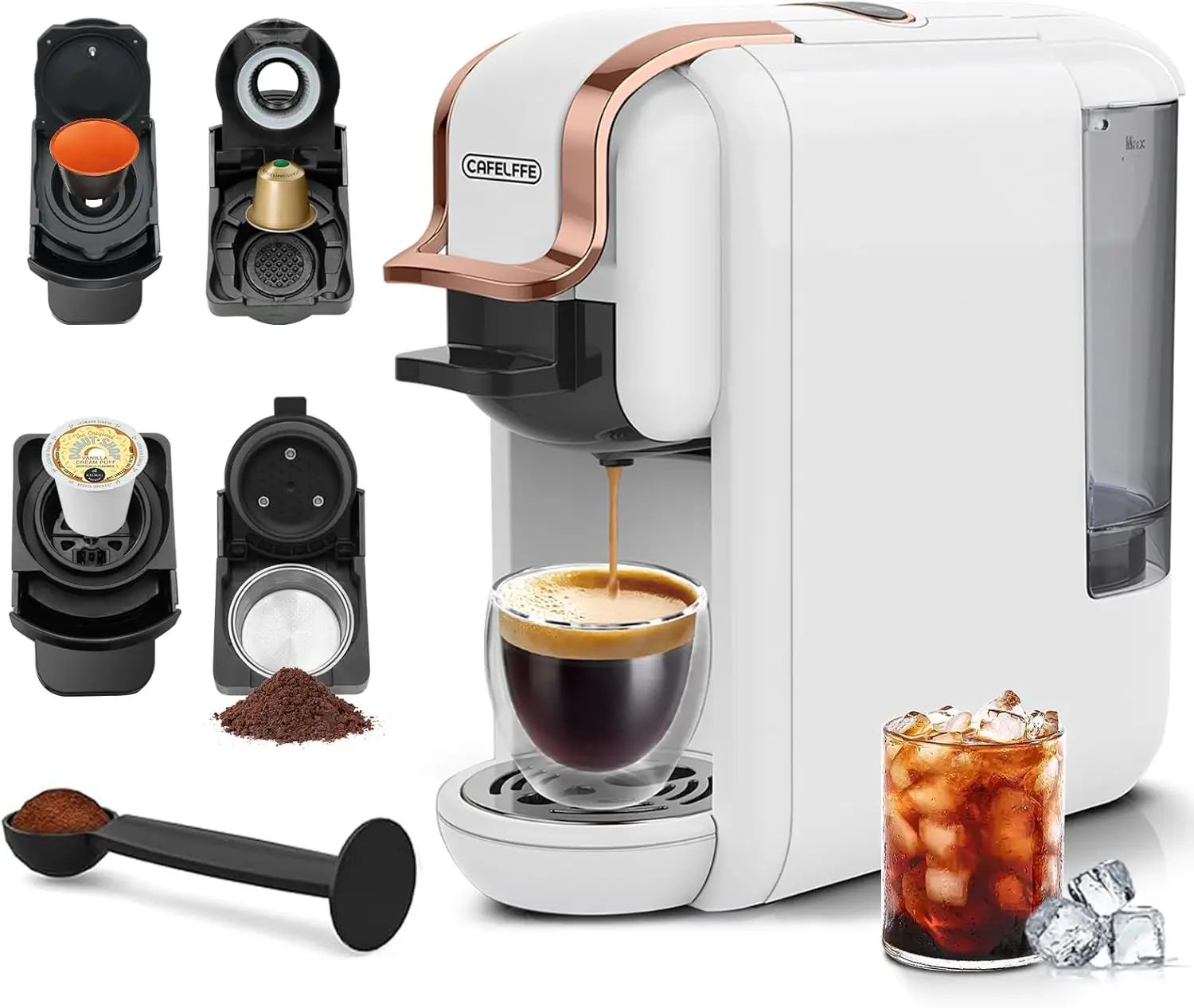 MK-603 ポッドコーヒーメーカー、4 in 1 ホット/コールド シングルサーブ エスプレッソマシン、Kカップポッド、ネスオリジナル/DGカプセル対応