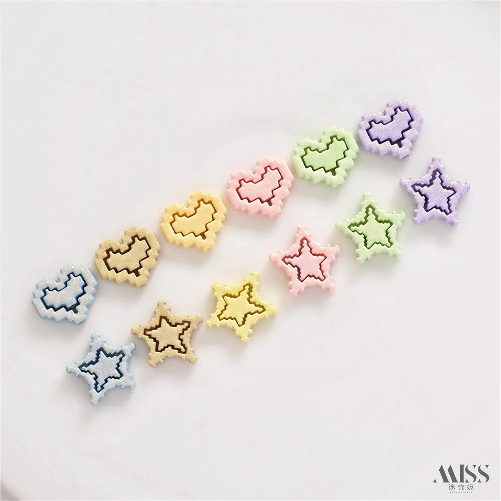 Pearlescent Paint Color Five-pointed Star Pixel Love Through-hole Assembly Bead Diy Bracelet Necklace String Jewelry Accessories